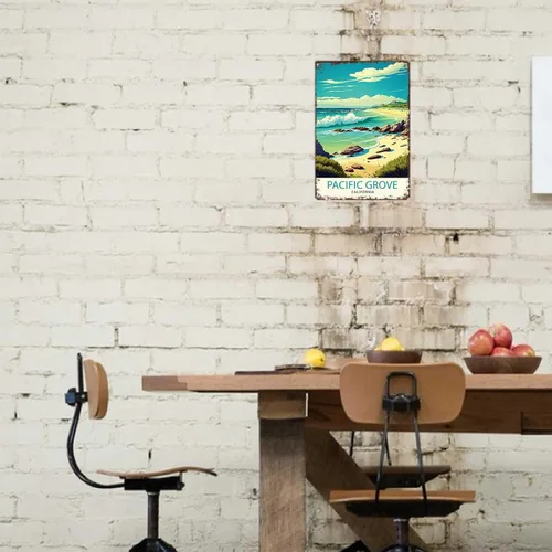 Vista 5 de Letreros de metal inspiradores, póster vintage para pared, diseño de Pacific Grove California, impresión de viaje para oficina, hogar, habitación