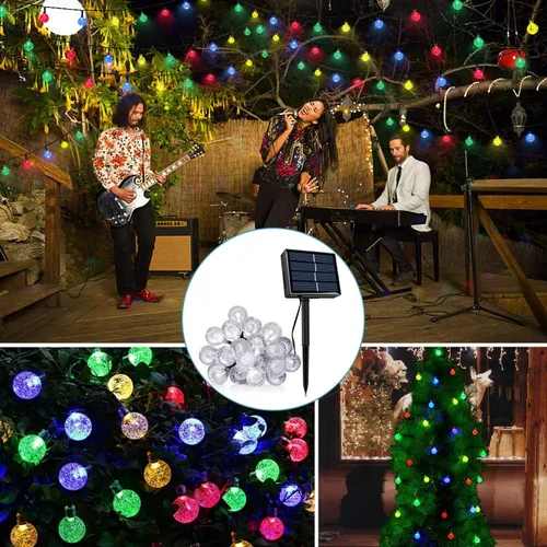 Vista 8 de Tira de luces solares con forma de globo, 31 pies, 50 luces LED para exteriores, impermeables, 8 modos, luces solares de patio para césped, jardín