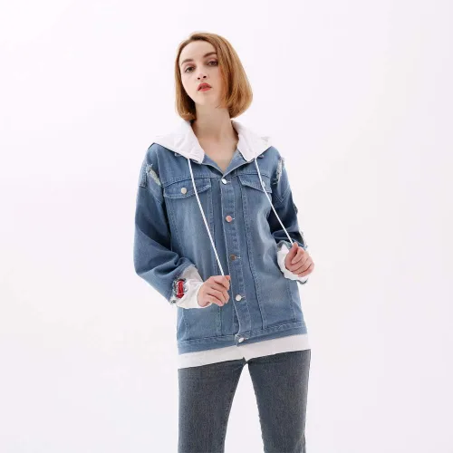 Vista 3 de NECHARI Unisex Denim Chaqueta Sudadera Con Capucha Japonesa Anime Pullover Sudadera Ropa
