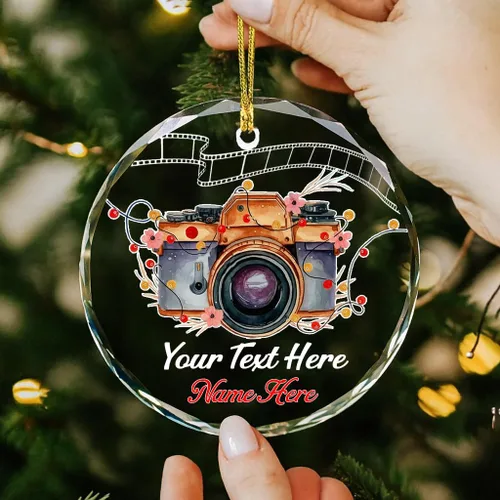 Vista 8 de Adorno de fotógrafo personalizado 2025, adorno de cámara con nombre, decoración de árbol para amantes de la fotografía, recuerdo único de vacaciones