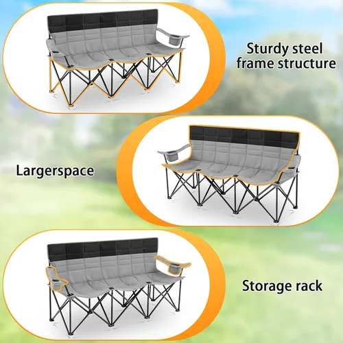 Vista 6 de Teenyyou Silla de camping para 3 personas con cojín grueso, 700 libras, resistente sofá biplaza de playa de gran tamaño con portavasos y bolsa