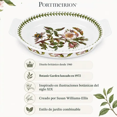 Vista 7 de Portmeirion Botanic Garden - Plato ovalado para gratinar de 10 pulgadas, diseño de rosa de perro, plato para hornear de porcelana duradera