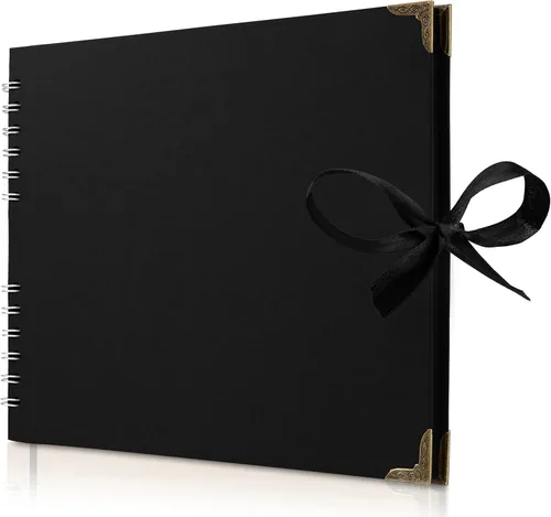 Vista 18 de Bstorify - Álbumes de fotos cuadrados de 36 páginas de 18 x 18 cm, papel kraft negro grueso, 250 g/m², libro de recuerdos, cierre de cinta, ideal