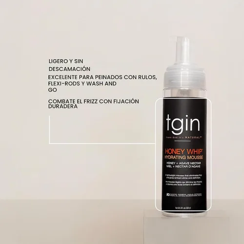 Vista 3 de tgin Honey Whip - Mousse hidratante para cabello natural, seco, rizado y dañado, 8 onzas