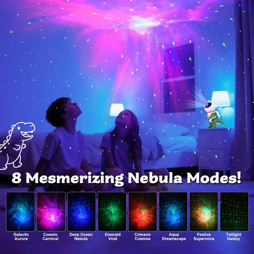 Vista 2 de LOVME Luz nocturna de proyección de estrellas de galaxia, proyector espacial de astronauta dinosaurio con 8 modos de efectos de nebulosa estrellada