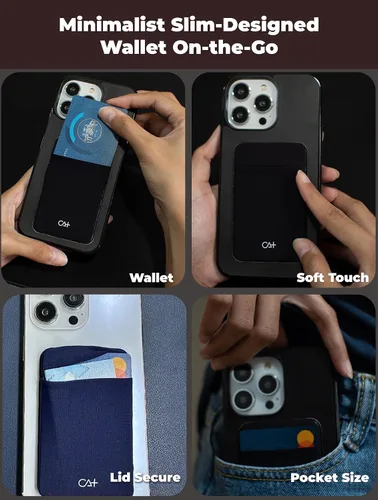 Vista 2 de [Dos] Fundas elásticas para tarjetas adhesivas para teléfono celular, tarjetero adhesivo para identificación y tarjeta de crédito para la parte