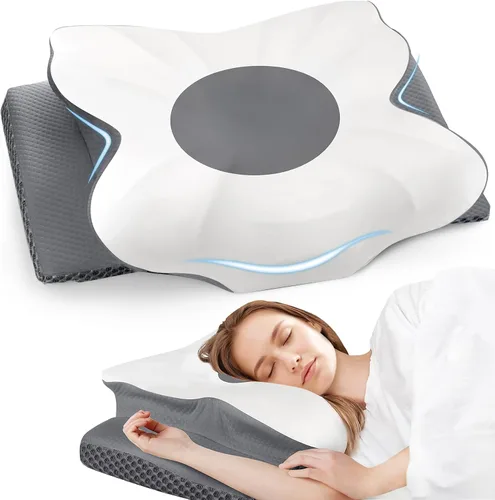 Vista 9 de Almohada para soporte de cuello y hombro, almohada ergonómica de cama para dormir de lado, espalda, boca abajo, color blanco