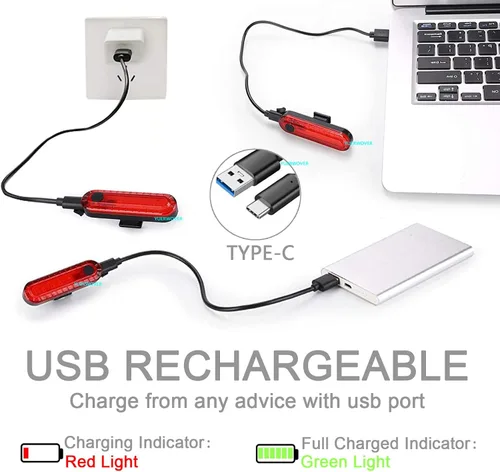 Vista 3 de Paquete de 2 luces traseras de bicicleta recargables USB-C para montar de noche, luces traseras de bicicleta, luces delanteras y traseras