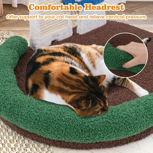 Vista 6 de Tangkula Cama para Gatos en Forma de Seta, Rascador para Gatos con Plataforma Amplia y Elevada, Panel de Rascado de Sisal, Bola de Resorte