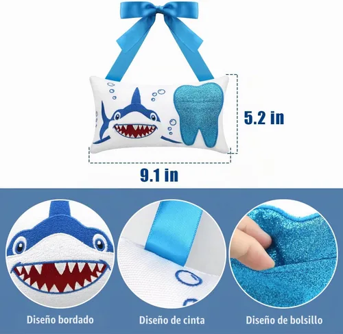 Vista 3 de Almohada de hada de dientes con bolsillo para niñas y niños, almohada de dientes de hadas de dientes, bolsa de recuerdo de dientes, 8.6 x 4.8 Para