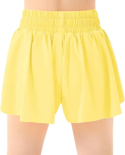 Vista 2 de Pantalones cortos deportivos de mariposa para niñas, pantalones cortos fluidos con bolsillo 2 en 1, pantalones cortos para correr, entrenamiento