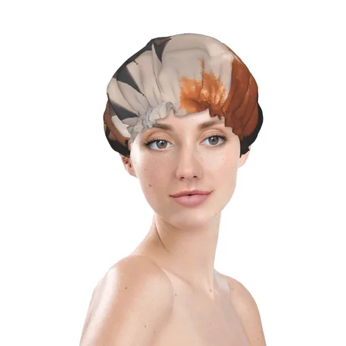 Vista 3 de Dogs In The Fall Reusable Double Layer Waterproof Shower Cap With Elastic Cord For Home Cleaning Facial Care Shower
