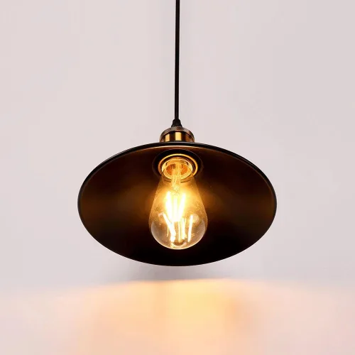 Vista 6 de Luces colgantes vintage de metal negro, lámpara colgante creativa de paraguas, cableado de latón cepillado E26/E27 Base de araña para isla