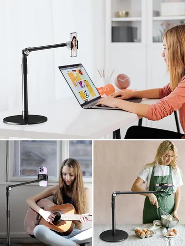 Vista 10 de elitehood Soporte de teléfono superior de aluminio resistente, soporte de iPhone de brazo largo de 15 pulgadas para grabación de video, soporte