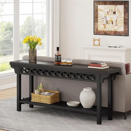 Vista 4 de Tribesigns Mesa Consola Larga de Madera Maciza de 70.8 Pulgadas, Mesa de Entrada Estilo Granja con Almacenamiento, Mesa de Sofá Estrecha Mesa