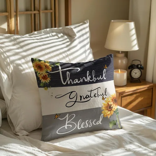 Vista 3 de Thankful Grateful Blessed Sunflower Gifts - Funda de cojín suave para sofá, cama, 18 x 18 pulgadas