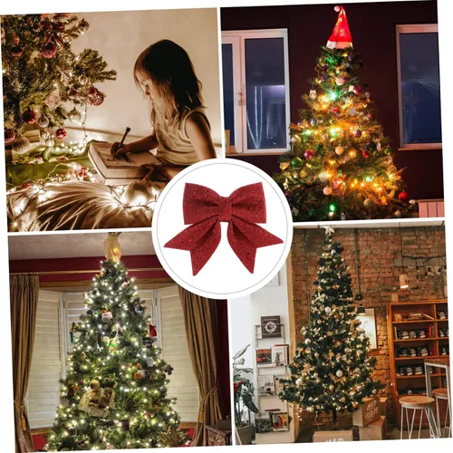 Vista 5 de NOLITOY 1 lazo de Navidad dorado con mariposa roja para decoración de regalo de fiesta de Navidad, lazos de regalo para árbol de Navidad, adornos