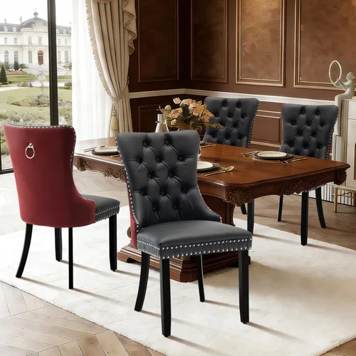 Vista 57 de Juego de 2 sillas de comedor de terciopelo con patas de madera, color beige Mid Century Modern Dining Chairs,Upholstered Chairs with Nailhead