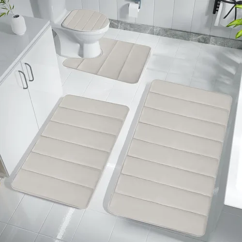 Vista 4 de Bathroom Rugs for 3 Pieces, Memory Foam Bath Mat Set, Universal Toilet Mats, Soft Comfortable, Water Absorption, Non-Slip, Thick, Machine Washable