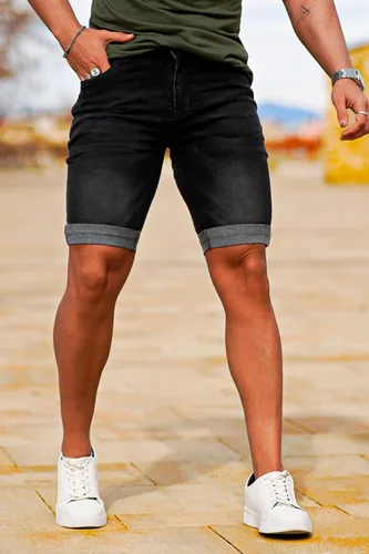 Vista 9 de GINGTTO Pantalones cortos de mezclilla para hombre Gris carbón