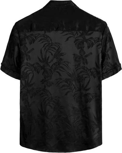 Vista 3 de VATPAVE Camisas de verano jacquard de ajuste regular para hombre, estilo casual, con botones, manga corta, con bolsillo