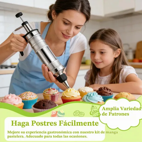 Vista 2 de Suuker Juego de jeringas para decoración de postres, kit de tuberías de glaseado de acero inoxidable, herramientas de decoración de pasteles con 6