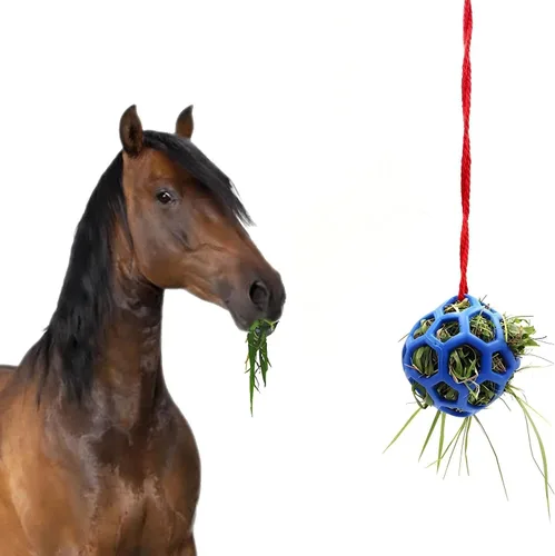 Vista 3 de Bola de heno colgante para caballos, cabras y ovejas, 5.5 in, color Verde