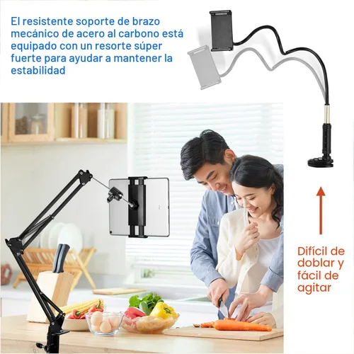 Vista 4 de Soporte para Tableta y Soporte para Teléfono para Cama, Soporte para iPad para Escritorio, Cabecera, Mesita de Noche, Mesa, Compatible con iPhone