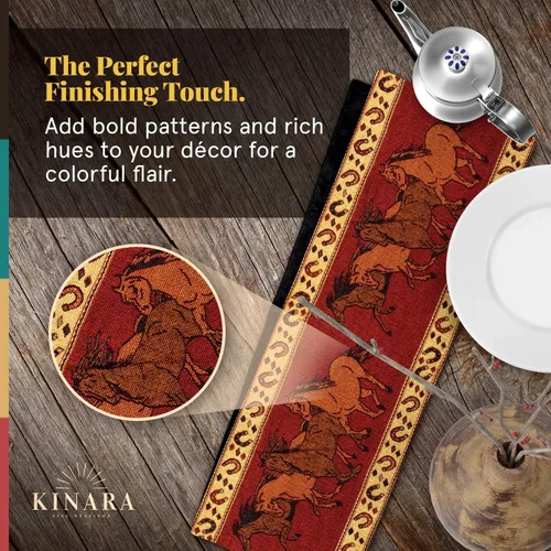Vista 5 de Kinara Camino de mesa de caballos corriendo - Diseño nativo americano del suroeste - Patrón hermoso y único - Tejido fino de 12.25 x 72 pulgadas.