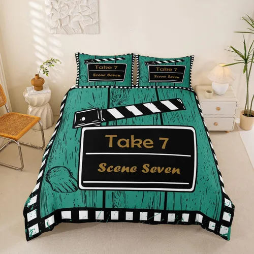 Vista 26 de Homewish Theater Cinema Poster Duvet Cover Set Twin Size,Retro Movie Bedding Sets 2Pcs for Kids Girls Boys Teens Room Decor,Popcorn Comforter Cover
