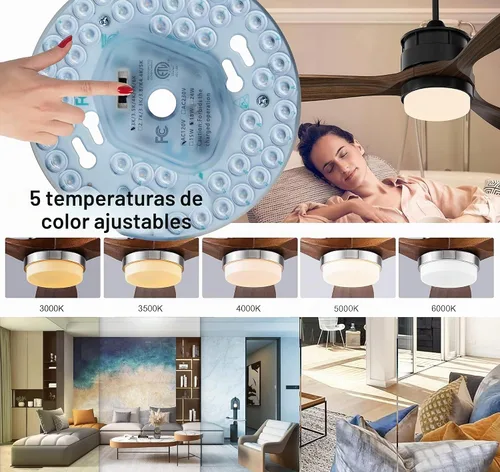 Vista 3 de Ventilador de techo LED regulable de 18 W, luz de montaje empotrado, kit de reacondicionamiento del motor, bombilla fluorescente circular de panel