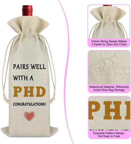 Vista 3 de PHD - Regalo de graduación, regalo de graduación, bolsa de vino para hijo e hija, bolsa de vino con cordón, regalo de felicitaciones