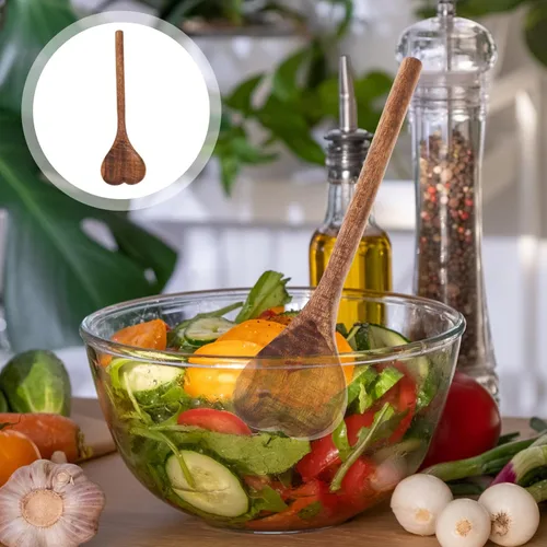 Vista 7 de UPKOCH Cuchara de madera en forma de corazón, mango largo, cuchara agitadora de madera para mezclar ensaladas de cocina, servir en fiestas