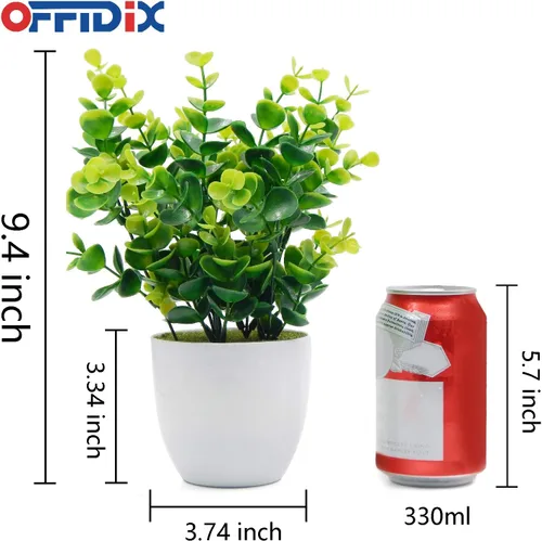 Vista 2 de OFFIDIX - Plantas artificiales de plástico con macetas de eucalipto para decoración en el hogar, oficina, planta de plástico sintético con macetas