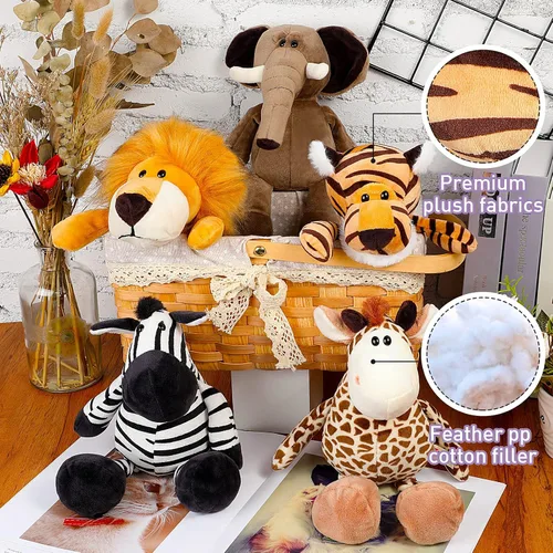 Vista 3 de Juego de 5 animales de peluche de safari, incluye leones, tigre, elefantes, cebras y jirafas, animales salvajes de 11.8 pulgadas, juguetes suaves