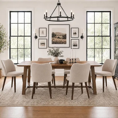 Vista 16 de MALOL Juego de 4 sillas de comedor, sillas de cocina tapizadas de tela con respaldo curvo, asiento acolchado y patas de madera maciza, silla