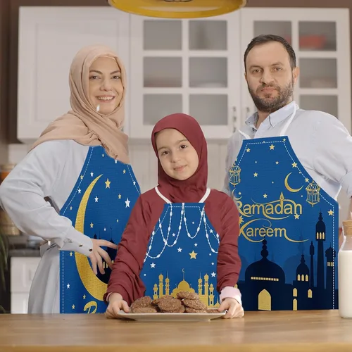 Vista 5 de 4 delantales de Ramadán blanco y azul, estrella y luna, Ramadán, delantal ajustable de Ramadán, Kareem, decoraciones Eid para el hogar, delantal