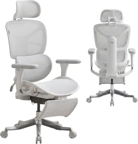 Vista 14 de WELAX Silla de oficina ergonómica sin reposapiés, silla de oficina de malla con reposabrazos y reposacabezas 3D, silla de escritorio S9 con Gris