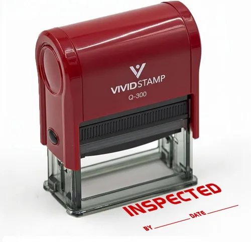Vista 2 de Inspected by Date Sello de goma autoentintado (tinta roja) - Grande Rojo