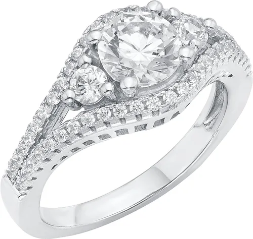 Vista 2 de Anillo de compromiso de plata de ley con cristal austriaco y circonita cúbica de 12 quilates TDW