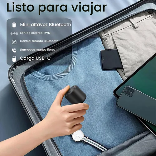 Vista 7 de Mini altavoz Bluetooth – Pequeños altavoces Bluetooth portátiles inalámbricos con TWS estéreo, sonido HD de 5 W, Bluetooth 5.3, 8 horas