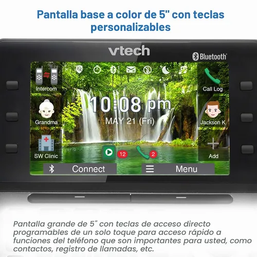 Vista 3 de VTech IS8251-3 - Teléfono inalámbrico de 3 manos de grado empresarial para oficina en casa, pantalla a color de 5", teclas de acceso directo