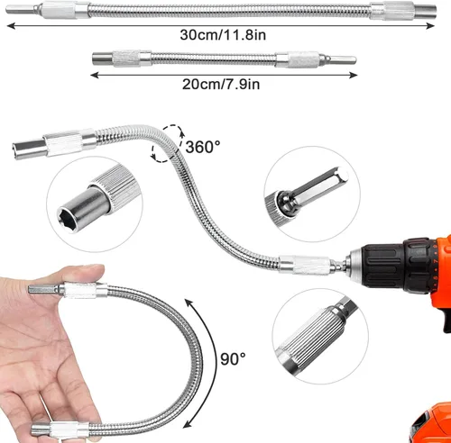 Vista 2 de Guyuyii Extensión de Broca Flexible - Eje Suave Hexagonal Magnético de 1/4" para Lugares Difíciles de Alcanzar - Extensión de Broca Flexible