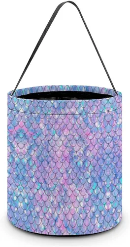 Vista 8 de Cubo de cubo de Halloween con diseño de sirena arcoíris, bolsa de dulces para niños, decoraciones de Halloween