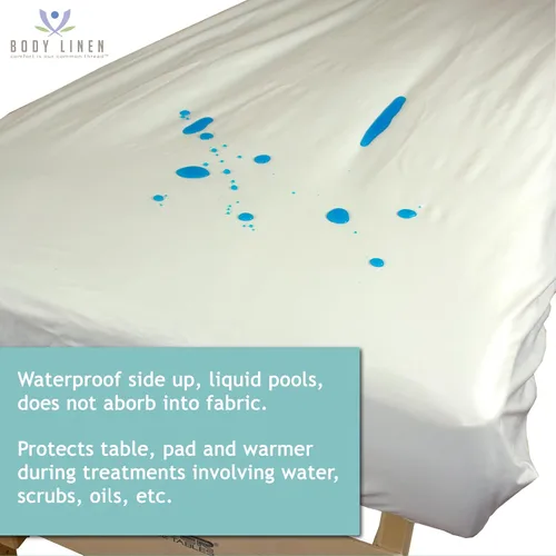 Vista 4 de Body Linen Funda para mesa de masaje, barrera reutilizable con superficie limpia. Material PUL impermeable, lavable a máquina. Protege la mesa