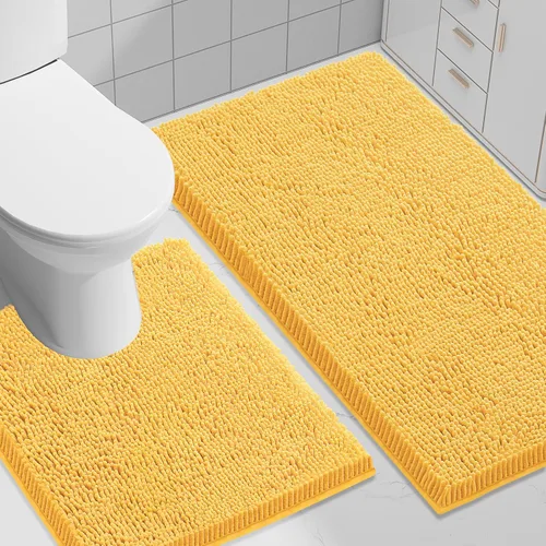 Vista 48 de Juego de alfombras de baño Smiry de 2 piezas, suave alfombra absorbente de chenilla y juego de alfombra en forma de U para inodoro, alfombra de baño