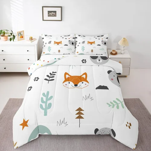 Vista 20 de Feelyou Juego de edredón de animales de zoológico, tamaño individual, juego de ropa de cama de animales de dibujos animados para niños, niñas