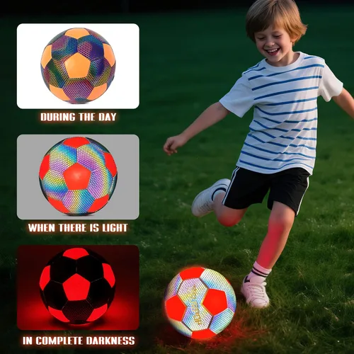 Vista 3 de Balón de fútbol que brilla en la oscuridad con luces LED, pelota de fútbol iluminada para juegos nocturnos, tamaño 5 regalo para niños y adultos