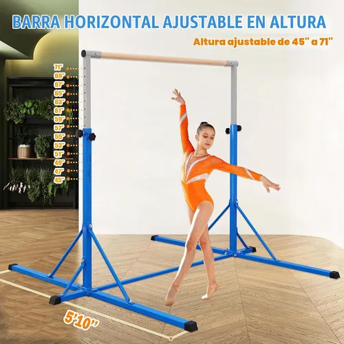 Vista 2 de Gymnastics Bar, 5'10” Base length 45" to 71" Adjustable Horizontal Bar for Serious Training, 500 LBS Capacity, Professional Home Gym Equipment with