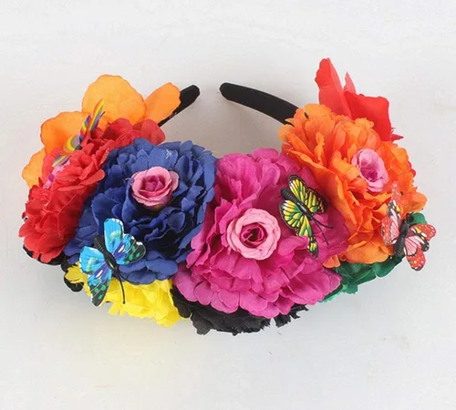 Vista 19 de DreamLily Frida Kahlo NC26 - Diadema con corona de rosas mexicanas para disfraz de fiesta de Halloween